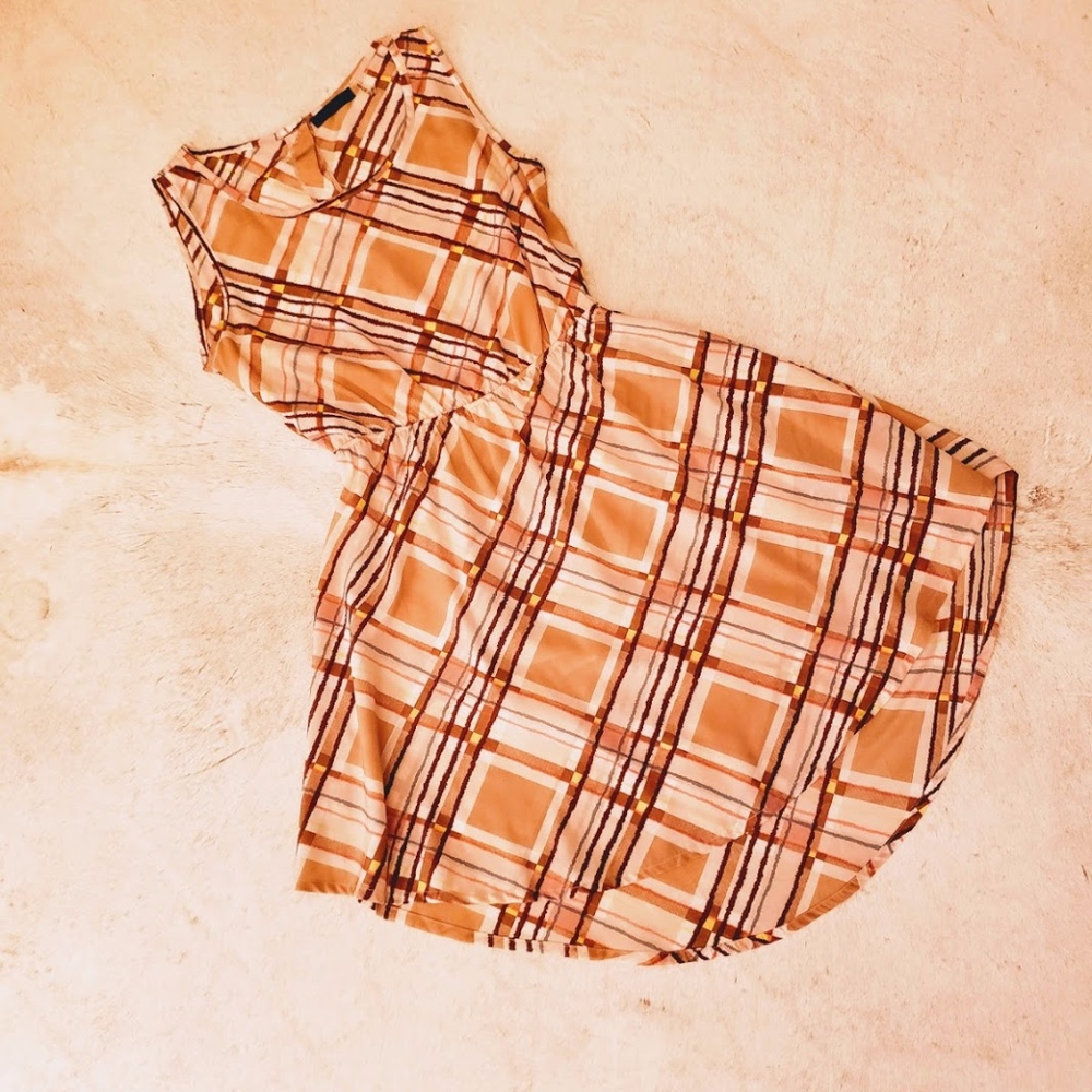 CALS Silky Sundress - Tan Plaid - Size: Small